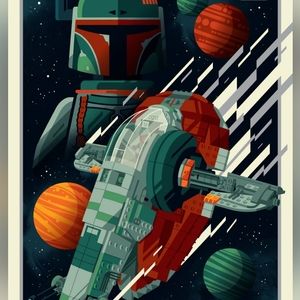 Wall Art Poster - Lego Star Wars Slave I with Boba Fett (Artist: Tom Whalen)